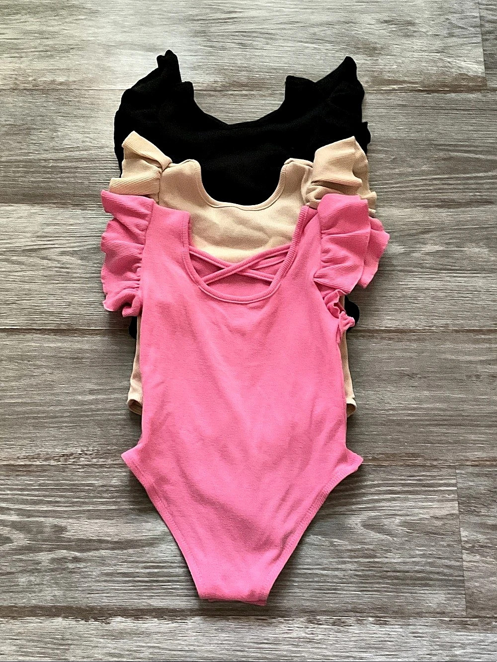 Girls Bodysuit Set in Pink, Black & Beige